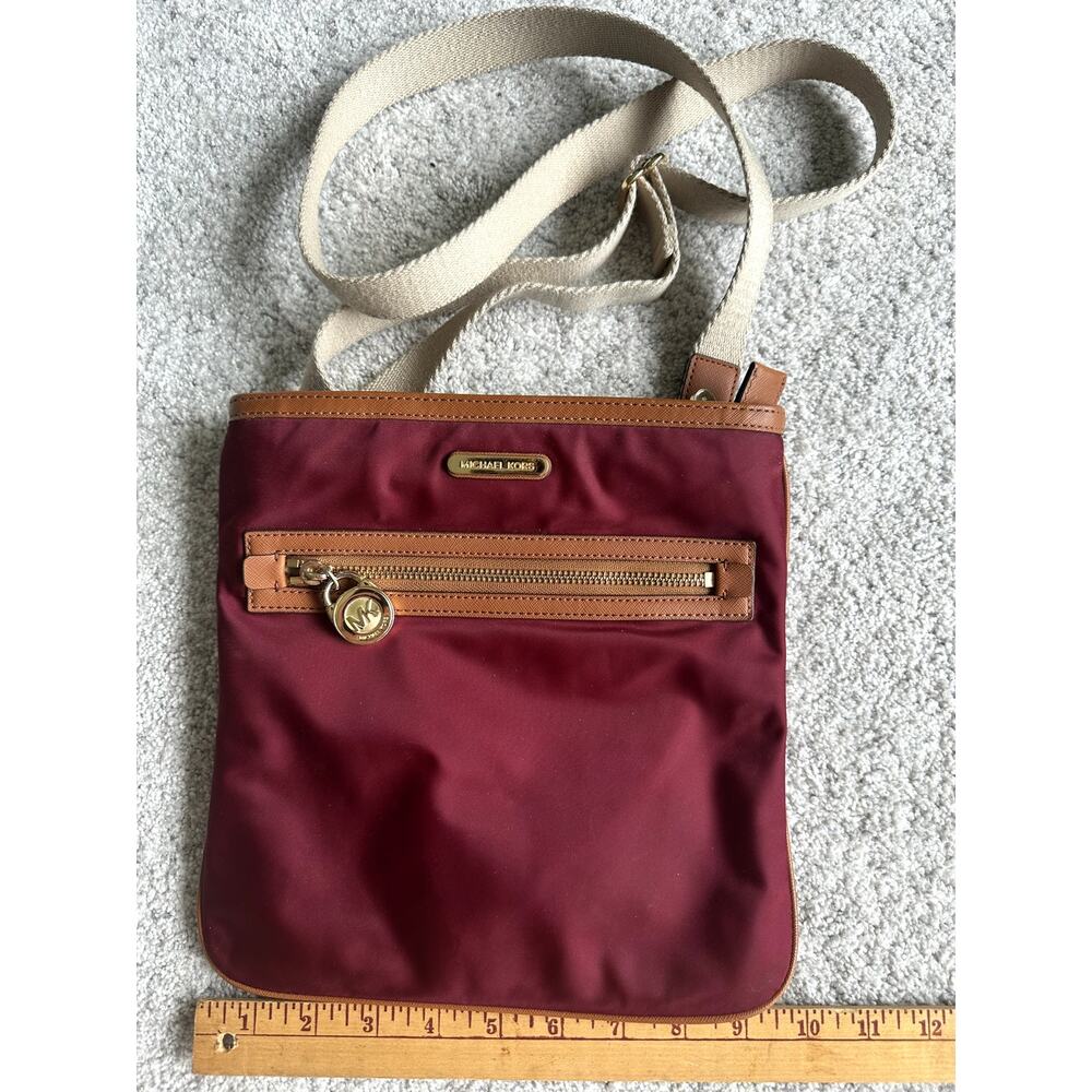 Michael Kors Maroon Nylon Crossbody Purse Bag Vacation Travel Classic Capsule